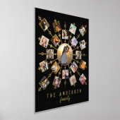 家族の写真コラージュ+名前21写真ブラック金ゴールド 箔ポスター (レイダウン)