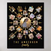 家族の写真コラージュ+名前21写真ブラック金ゴールド 箔ポスター (正面)