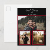 家族の写真コラージュ 黒 ワインレッド 白 筆記体   シーズンポストカード (正面/裏面)