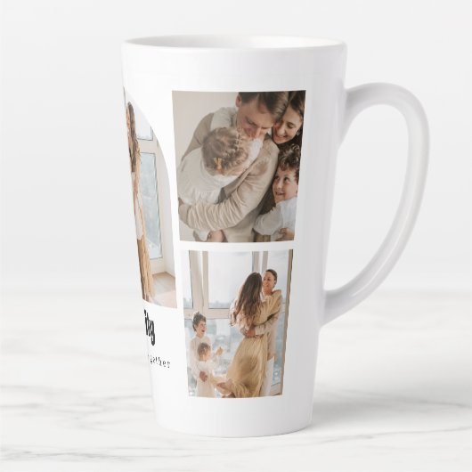 家族の写真コラージュ – 5枚の写真とカスタム文字 カフェラテマグ (右)