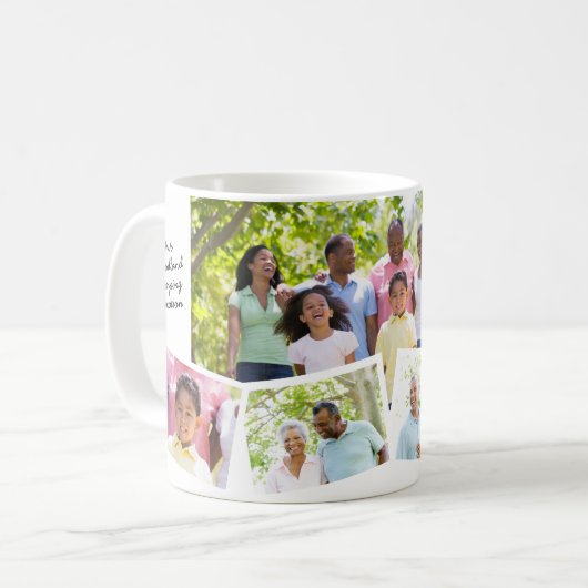家族の写真コラージュ – 5枚の写真とカスタム文字 コーヒーマグカップ (正面左)