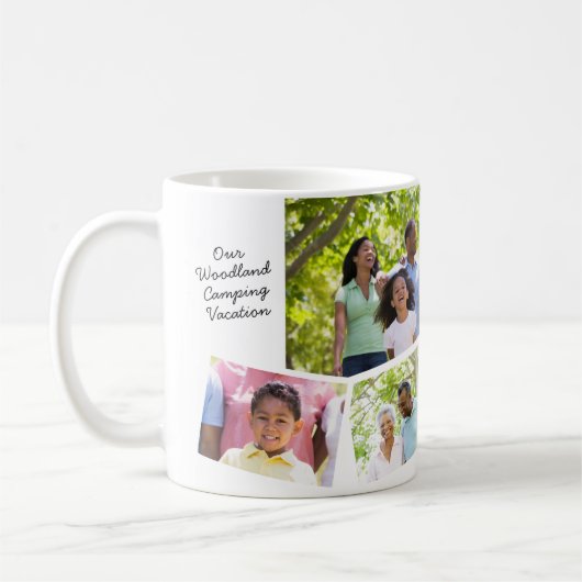 家族の写真コラージュ – 5枚の写真とカスタム文字 コーヒーマグカップ (左)
