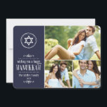 家族の写真コラージュHanukkahカード シーズンカード<br><div class="desc">可愛いモダンハヌカーの休日の写真カードデザインは、宇宙とフォトコラージュを備え、デビッドのスターと家族の写真の3つの写真と手作りのスケッチ詳細を感じす。手書き読タイポグラフィハヌカーを幸せに。家族の名前と年でデザインをパーソナライズする。ITクリックボタカスタマイズンはフォントを移動し、文字を移動し、独自のホリデーフォトカードデザインを作成します。</div>