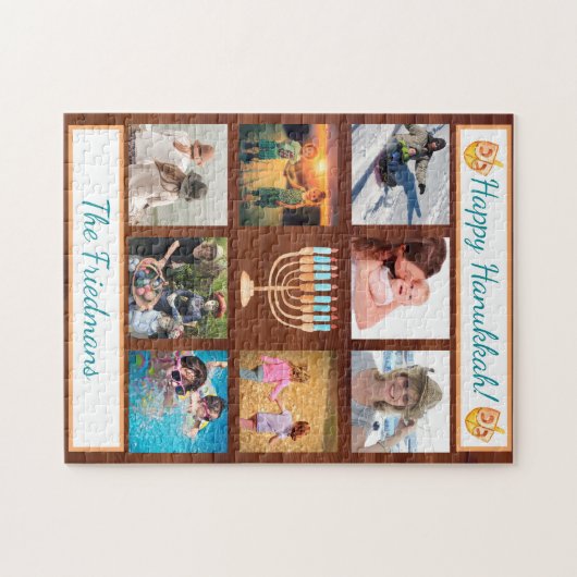 家族の写真コラージュHanukkahギフトキープサケ ジグソーパズル (横)