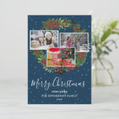 家族の写真コラージュMerry christmas rustic シーズンカード (スタンド正面)