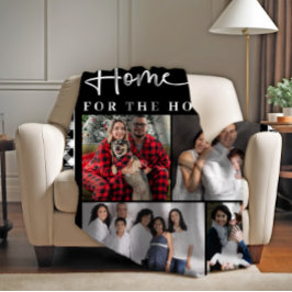 家族の写真コラージーホームフォーザ・ホリデー フリースブランケット