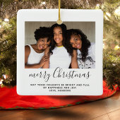 家族の写真シンプルのミニマリストスクリプトのクリスマス セラミックオーナメント