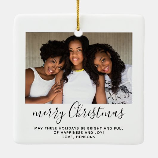 家族の写真シンプルのミニマリストスクリプトのクリスマス セラミックオーナメント (裏面)