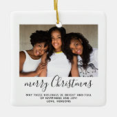 家族の写真シンプルのミニマリストスクリプトのクリスマス セラミックオーナメント (正面)