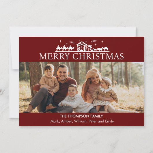 家族の写真シンプル出生宗教クリスマス シーズンカード (正面)