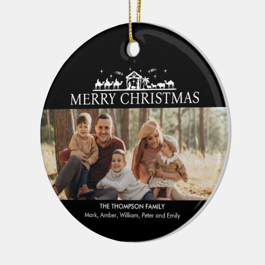 家族の写真シンプル出生宗教クリスマス セラミックオーナメント (左)