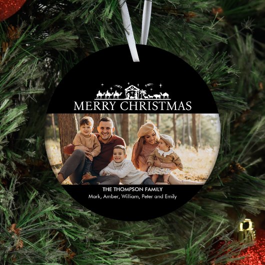 家族の写真シンプル出生宗教クリスマス セラミックオーナメント