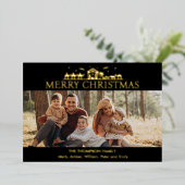 家族の写真シンプル出生宗教クリスマス 箔シーズンカード (立ち正面)