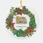 家族の写真スクリプトホリデーメリークリスマスカード セラミックオーナメント (裏面)