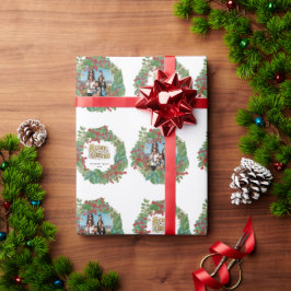 家族の写真スクリプトホリデーメリークリスマスカード ラッピングペーパー