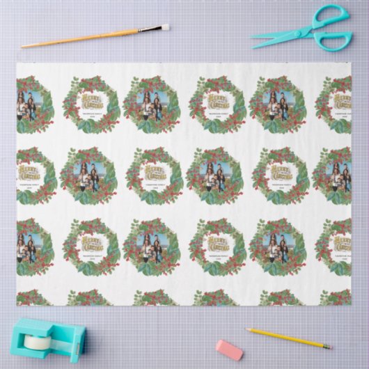 家族の写真スクリプトホリデーメリークリスマスカード 薄葉紙 (クラフト)