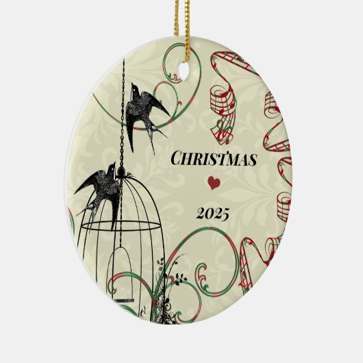 家族の写真ダマスクの鳥と鳥のケージ セラミックオーナメント (右)