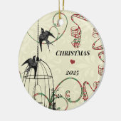 家族の写真ダマスクの鳥と鳥のケージ セラミックオーナメント (左)