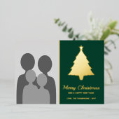 家族の写真テンプレートとクリスマスツリー緑 箔シーズンカード (立ち正面)