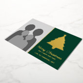 家族の写真テンプレートとクリスマスツリー緑 箔シーズンカード (回転した状態)