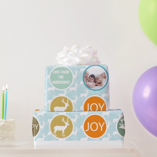 家族の写真トナカイのクリスマス明メリーるい ラッピングペーパー (パーティーギフト)