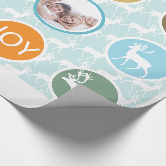 家族の写真トナカイのクリスマス明メリーるい ラッピングペーパー (角)