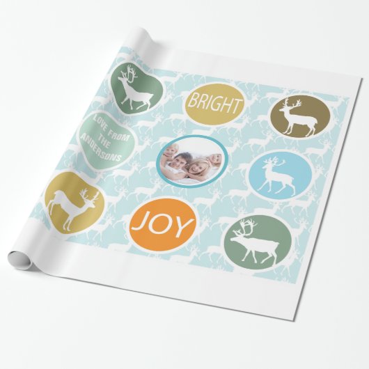 家族の写真トナカイのクリスマス明メリーるい ラッピングペーパー (アンロールド)