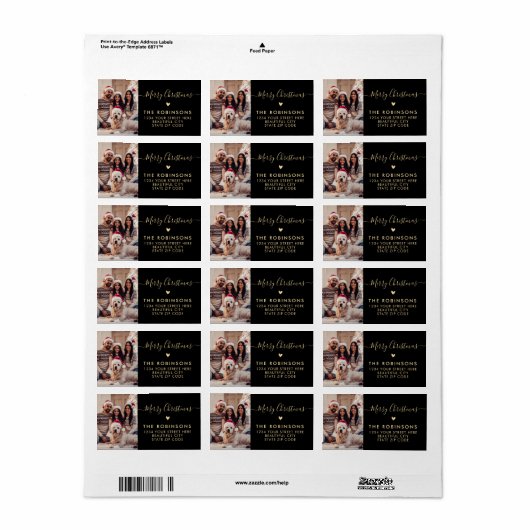 家族の写真ハートスクリプトクリスマス差出人住所 ラベル (フルシート)