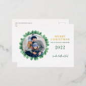 家族の写真パインクリスマスモダン 箔シーズンポストカード (正面/裏面)