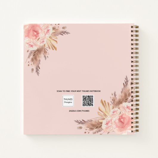 家族の写真パンパスグラスのピンクのフローラチェックリスト ノートブック (裏面)