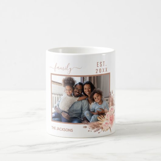 家族の写真パンパスグラスピンクの花模様名 コーヒーマグカップ (中央)