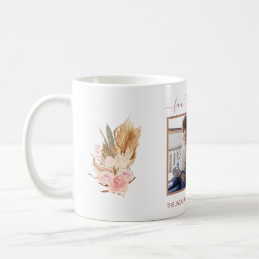 家族の写真パンパスグラスピンクの花模様名 コーヒーマグカップ (左)