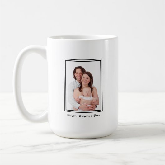 家族の写真パーソナライズされた名モダン: コーヒーマグカップ (左)