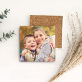 家族の写真パーソナライズされた姓モノグラム ストーンコースター