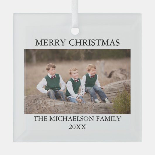 家族の写真パーソナライズされた ガラスオーナメント (正面)