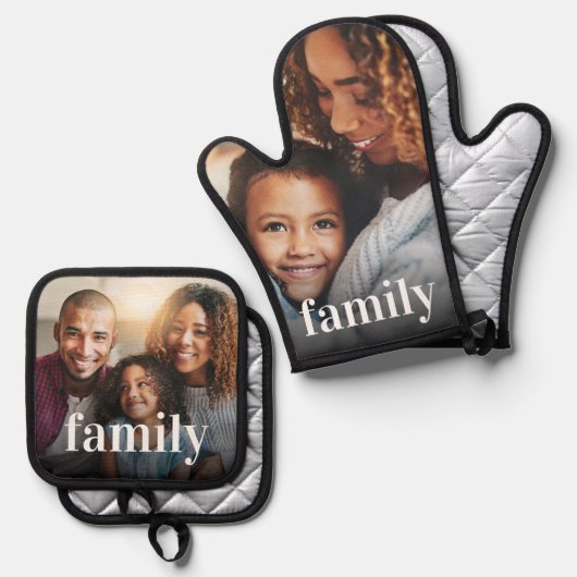 家族の写真パーソナライズされた 鍋つかみ&鍋敷きセット (正面/裏面)