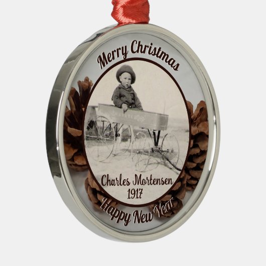 家族の写真ピネコンの名前メリークリスマス メタルオーナメント (右)