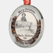 家族の写真ピネコンの名前メリークリスマス メタルオーナメント (左)