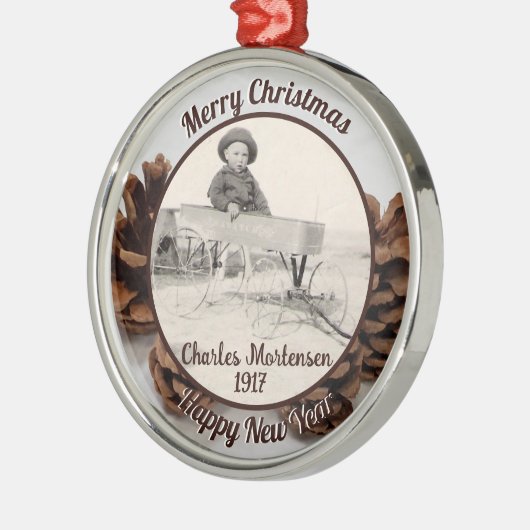 家族の写真ピネコンの名前メリークリスマス メタルオーナメント (左)