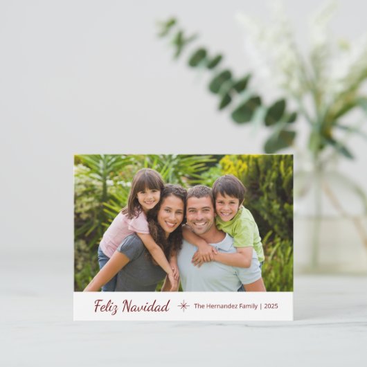 家族の写真フェリーズNavidadのモダンクリスマス シーズンポストカード (スタンド正面)