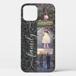 家族の写真フォトコラージュテンプレートシルバーブラック iPhone 12ケース
