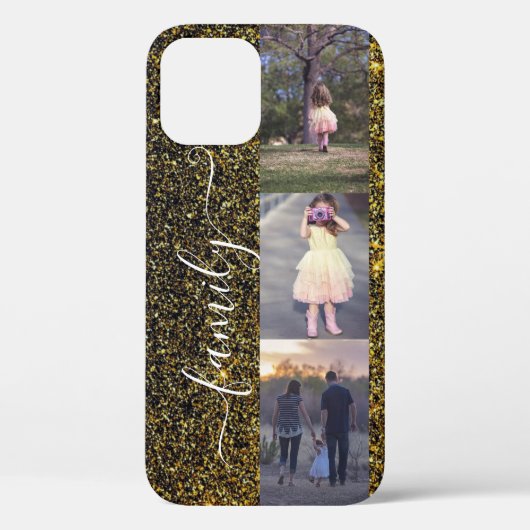 家族の写真フォトコラージュ金ゴールドブラックグリッター Case-Mate iPhoneケース (裏面)