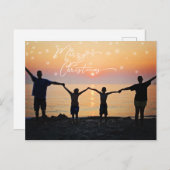 家族の写真ホワイトメリークリスマスフォントスノーフレーク ポストカード (正面/裏面)