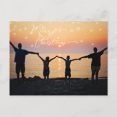 家族の写真ホワイトメリークリスマスフォントスノーフレーク ポストカード (正面)