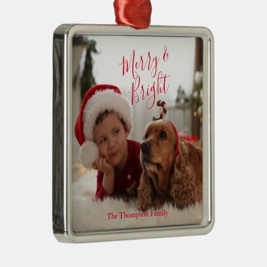 家族の写真メリーと明るいクリスマス メタルオーナメント (右)