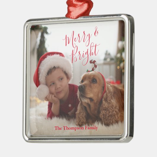 家族の写真メリーと明るいクリスマス メタルオーナメント (左)