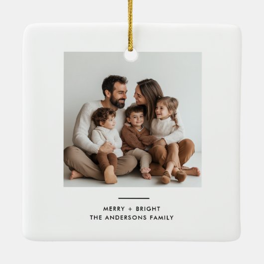 家族の写真メリーと明るいミニマル セラミックオーナメント (裏面)
