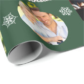 家族の写真メリークリスマスグリーンパーソナライズされた ラッピングペーパー (ロールコーナー)