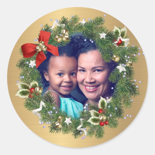 家族の写真メリークリスマスハッピーニューイヤー ラウンドシール (正面)