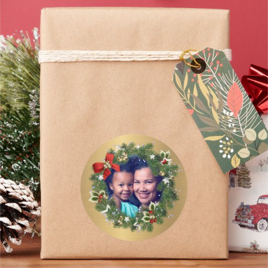 家族の写真メリークリスマスハッピーニューイヤー ラウンドシール (クリスマス)